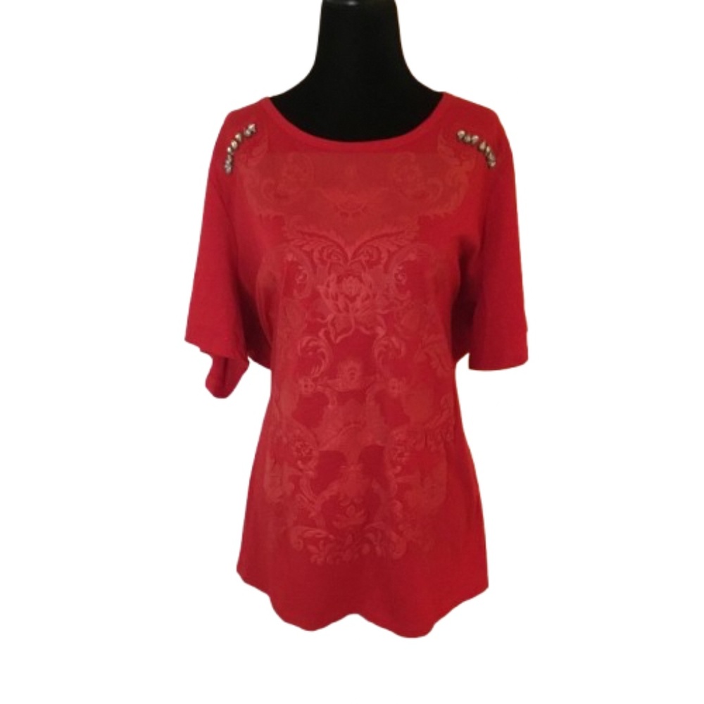 Portez Le Souvire Red Short Sleeve Top Size 2X